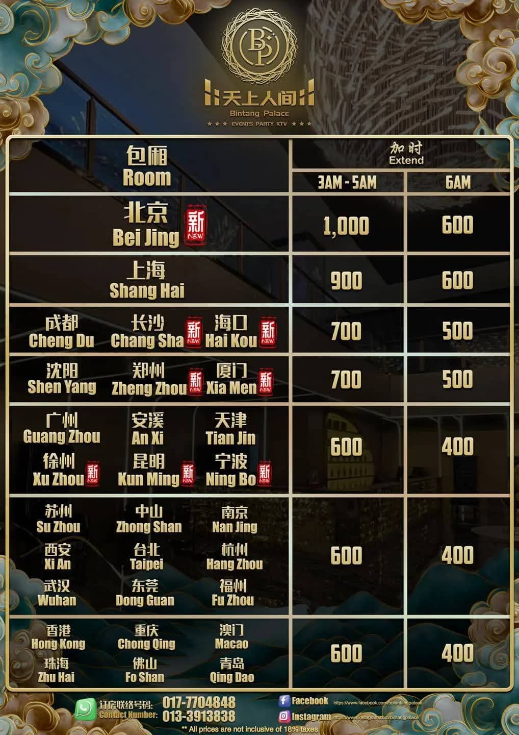 天上人间 Bintang Palace KTV 官方价目表 3